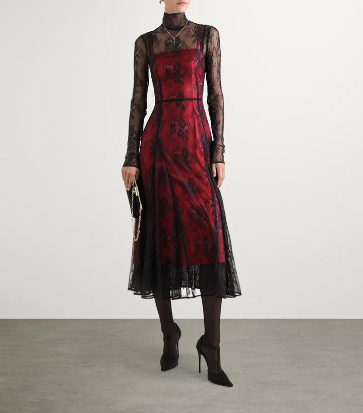 Dolce & Gabbana Lace Contrast Midi Dress - Image 2