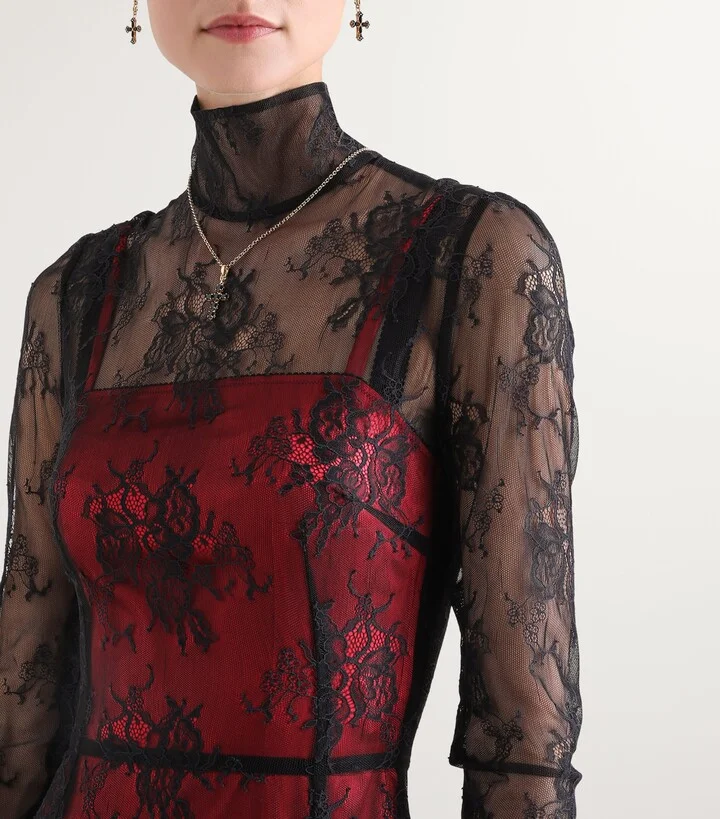 Dolce & Gabbana Lace Contrast Midi Dress - Image 3