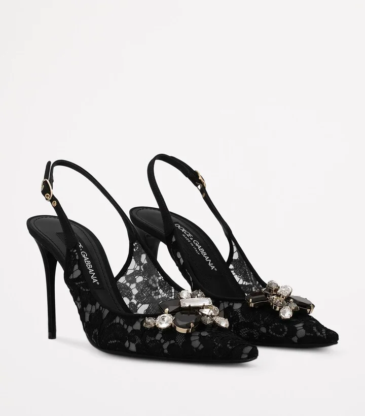 Dolce & Gabbana Lace Embellished Slingback Pumps 90 - Image 2