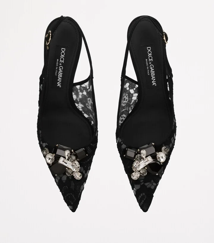 Dolce & Gabbana Lace Embellished Slingback Pumps 90 - Image 3
