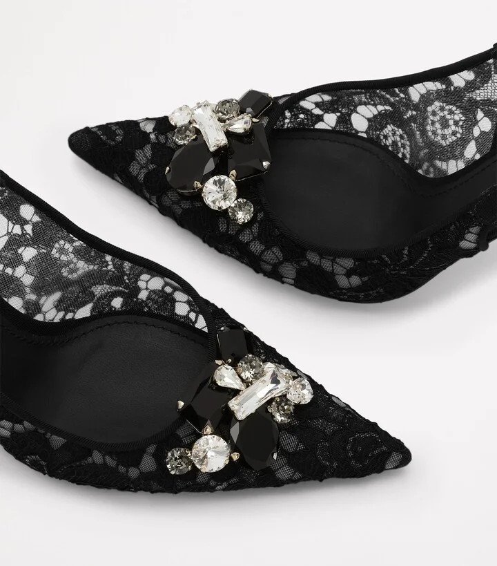 Dolce & Gabbana Lace Embellished Slingback Pumps 90 - Image 4