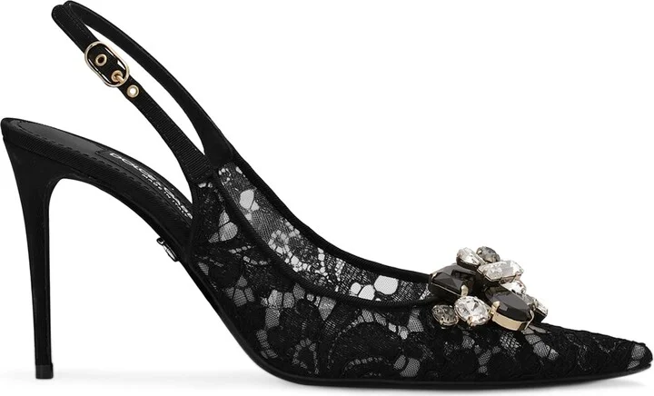 Dolce & Gabbana Lace Embellished Slingback Pumps 90