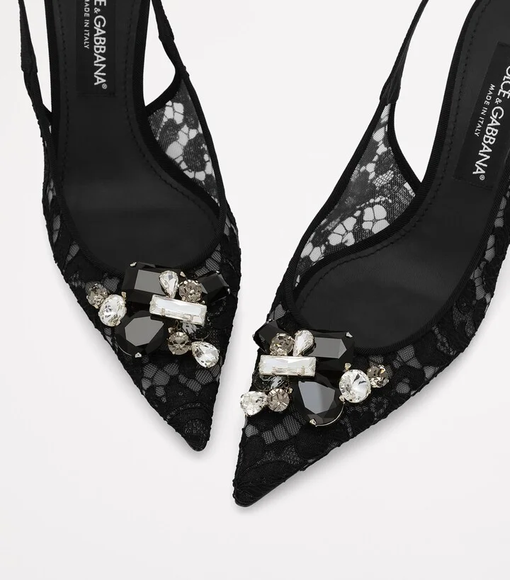 Dolce & Gabbana Lace Embellished Slingback Sandals 60 - Image 4