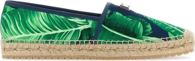 Dolce & Gabbana Leaf-Printed Logo Plaque Espadrilles