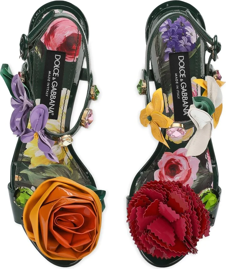 Dolce & Gabbana Leather Floral Heeled Sandals - Image 2