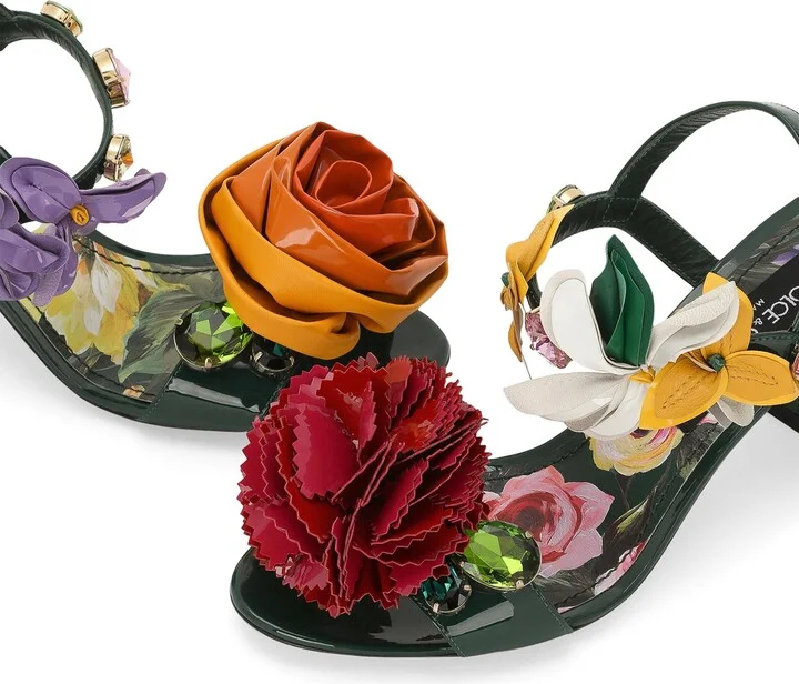 Dolce & Gabbana Leather Floral Heeled Sandals - Image 3
