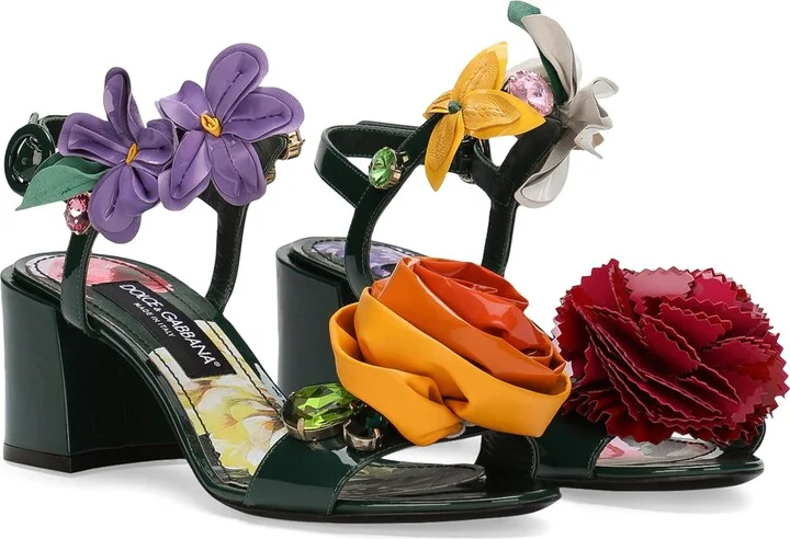 Dolce & Gabbana Leather Floral Heeled Sandals - Image 4
