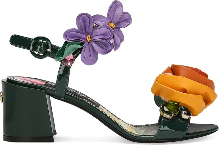 Dolce & Gabbana Leather Floral Heeled Sandals