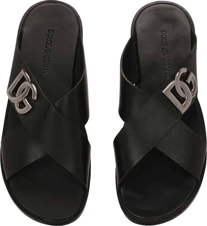 Dolce & Gabbana Leather Logo Cross-Strap Sandals - Image 3