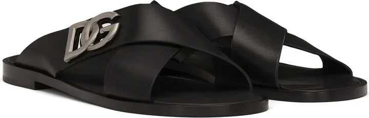 Dolce & Gabbana Leather Logo Cross-Strap Sandals - Image 4