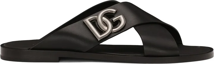Dolce & Gabbana Leather Logo Cross-Strap Sandals