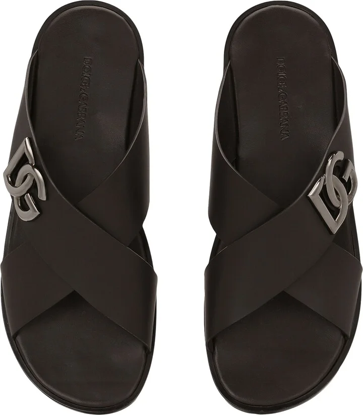 Dolce & Gabbana Leather Logo Crossover Sandals - Image 2