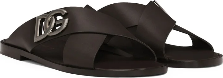 Dolce & Gabbana Leather Logo Crossover Sandals - Image 3