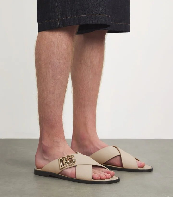 Dolce & Gabbana Leather Logo Crossover Sandals - Image 6