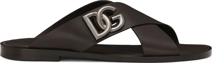 Dolce & Gabbana Leather Logo Crossover Sandals
