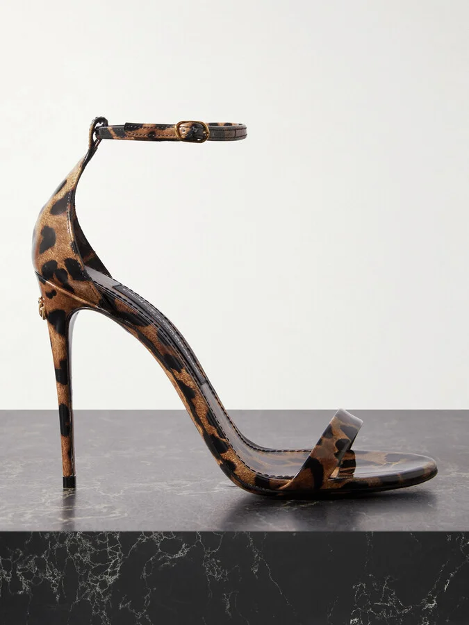 Dolce & Gabbana - Leopard-print Patent-leather Sandals - Animal print