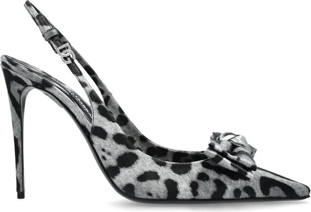Dolce & Gabbana Leopard Printed Satin Slingback Pumps