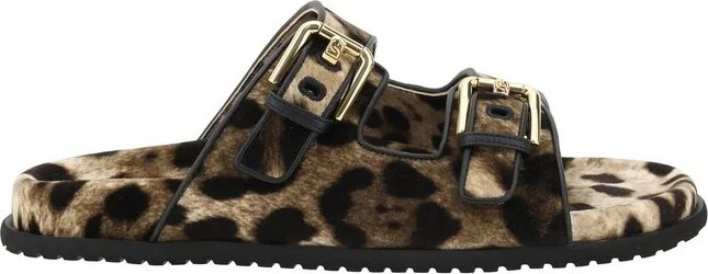 Dolce & Gabbana Leopard Printed Velvet Sliders