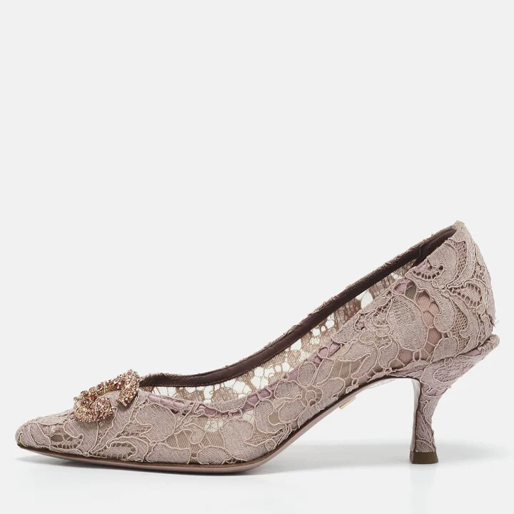 Dolce & Gabbana Lilac Lace Brooch Detail Rainbow Pumps Size 36