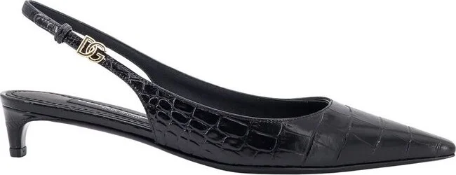 Dolce & Gabbana Logo Appliqué Pointed-Toe Slingback Pumps
