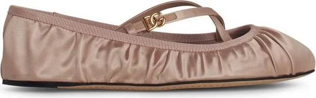 Dolce & Gabbana Logo Buckle Ruched Detailed Ballet Flats