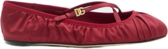 Dolce & Gabbana Logo Buckle Ruched Detailed Ballet Flats