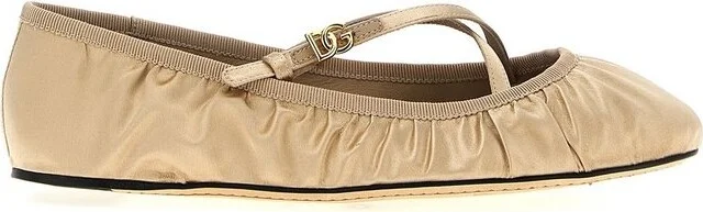 Dolce & Gabbana Logo Buckle Ruched Detailed Ballet Flats