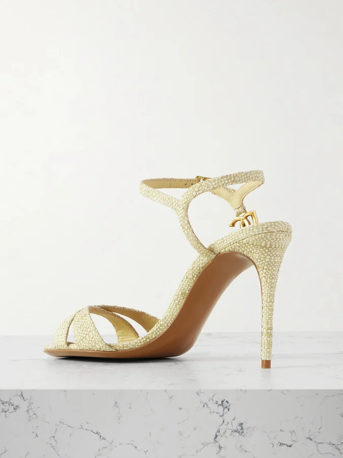 Dolce & Gabbana - Logo-embellished Raffia Sandals - Yellow - Image 3