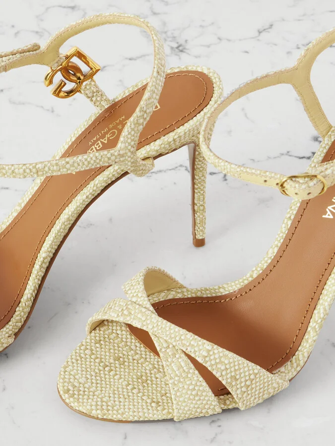 Dolce & Gabbana - Logo-embellished Raffia Sandals - Yellow - Image 4