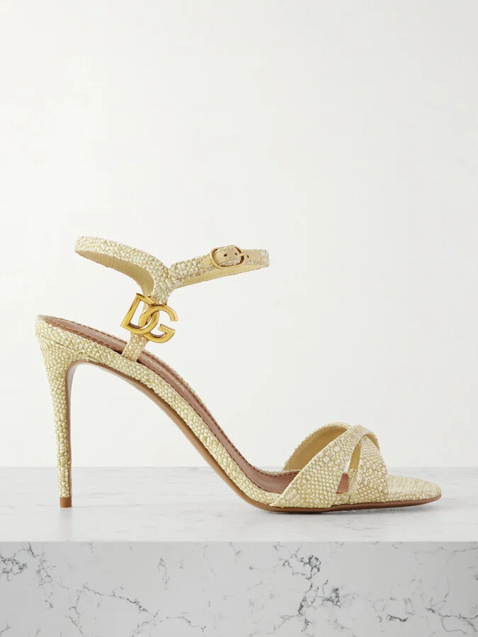 Dolce & Gabbana - Logo-embellished Raffia Sandals - Yellow