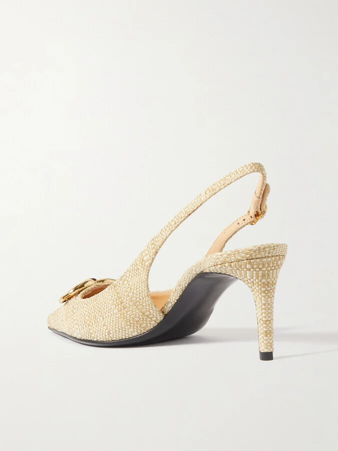 Dolce & Gabbana - Logo-embellished Raffia Slingback Pumps - Neutrals - Image 3