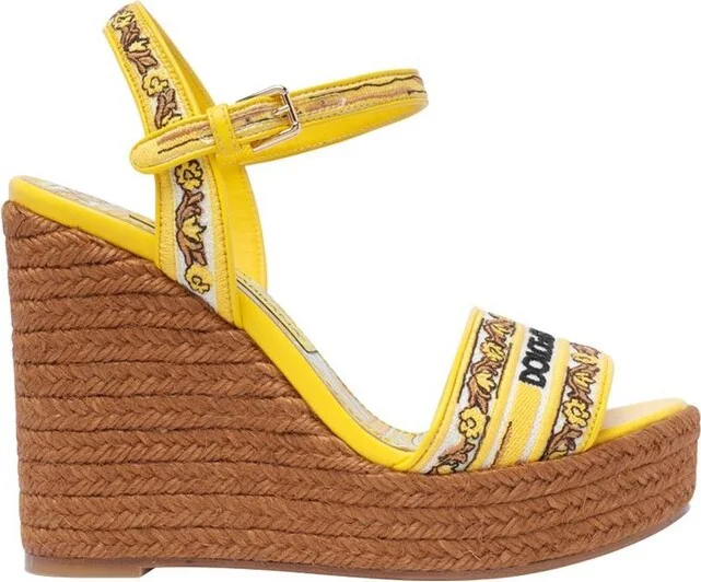 Dolce & Gabbana Logo Embroidered Wedge Sandals