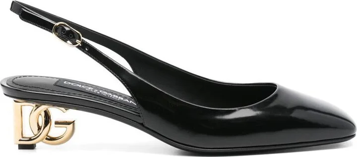 Dolce & Gabbana Logo-Heel Patent Leather Slingback Pumps Shoes