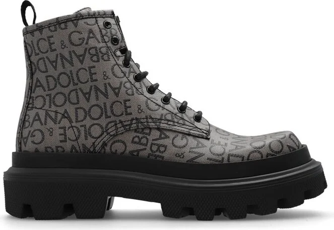Dolce & Gabbana Logo Jacquard Lace-Up Ankle Boots