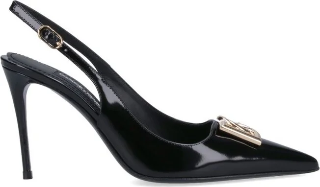 Dolce & Gabbana Logo Plaque Pointed Toe Slingback Pumps