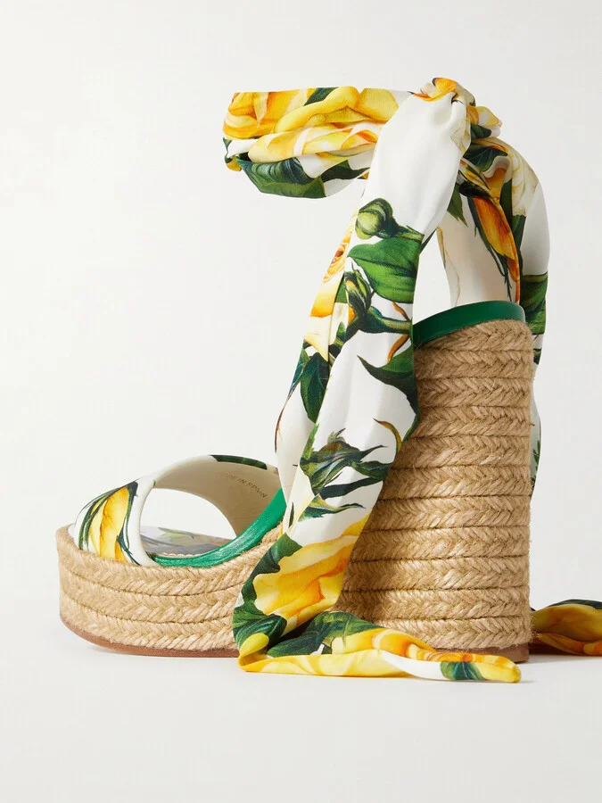 Dolce & Gabbana - Lolita Floral-print Stretch-silk Espadrille Wedge Sandals - Multi - Image 3