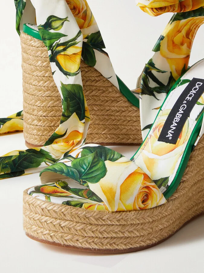 Dolce & Gabbana - Lolita Floral-print Stretch-silk Espadrille Wedge Sandals - Multi - Image 4