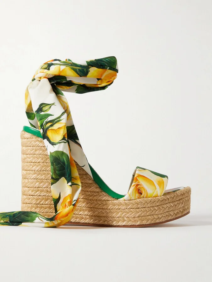 Dolce & Gabbana - Lolita Floral-print Stretch-silk Espadrille Wedge Sandals - Multi