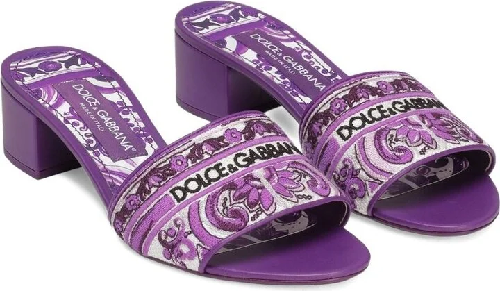 Dolce & Gabbana Maiolic Print Slide Sandals - Image 2