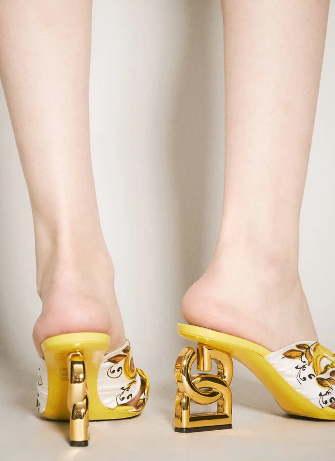 Dolce & Gabbana Majolica Silk Twill Heels - Woman Heels Gold Eu - 38 - Image 2
