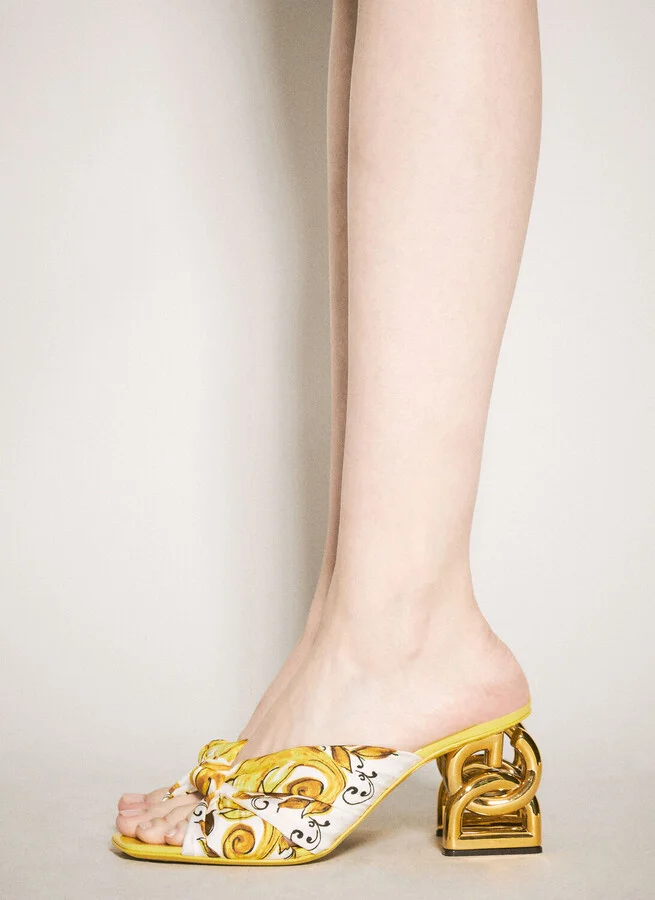 Dolce & Gabbana Majolica Silk Twill Heels - Woman Heels Gold Eu - 38 - Image 3