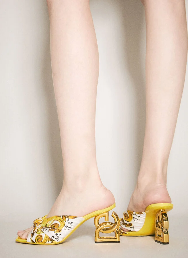 Dolce & Gabbana Majolica Silk Twill Heels - Woman Heels Gold Eu - 38 - Image 5