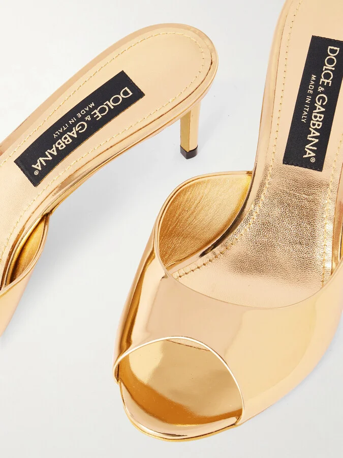 Dolce & Gabbana - Metallic-leather Mules - Gold - Image 4