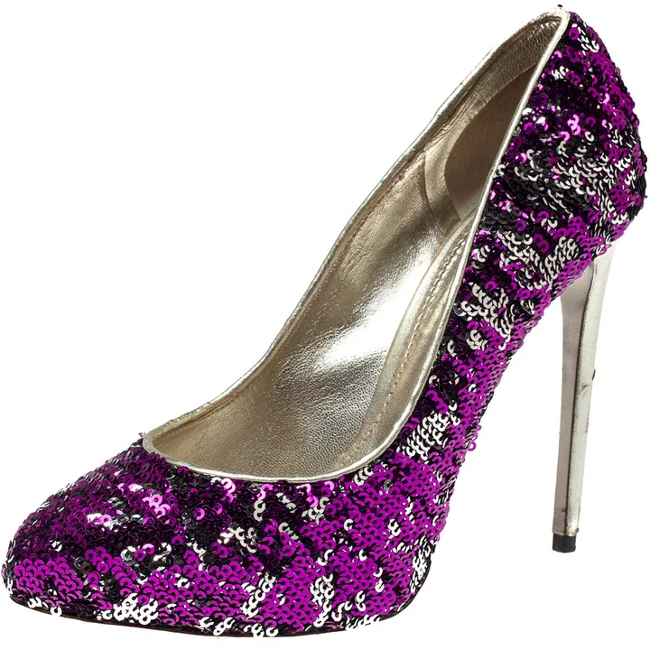 Dolce & Gabbana Metallic Two Tone Sequins Embellished Platform Pumps Size 38