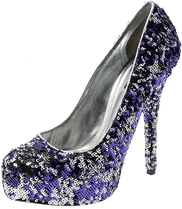 Dolce & Gabbana Metallic Two Tone Sequins Embellished Platform Pumps Size 40