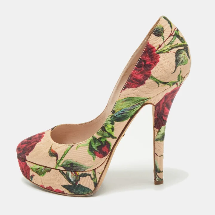 Dolce & Gabbana Multicolor Brocade Fabric Platform Pumps Size 37