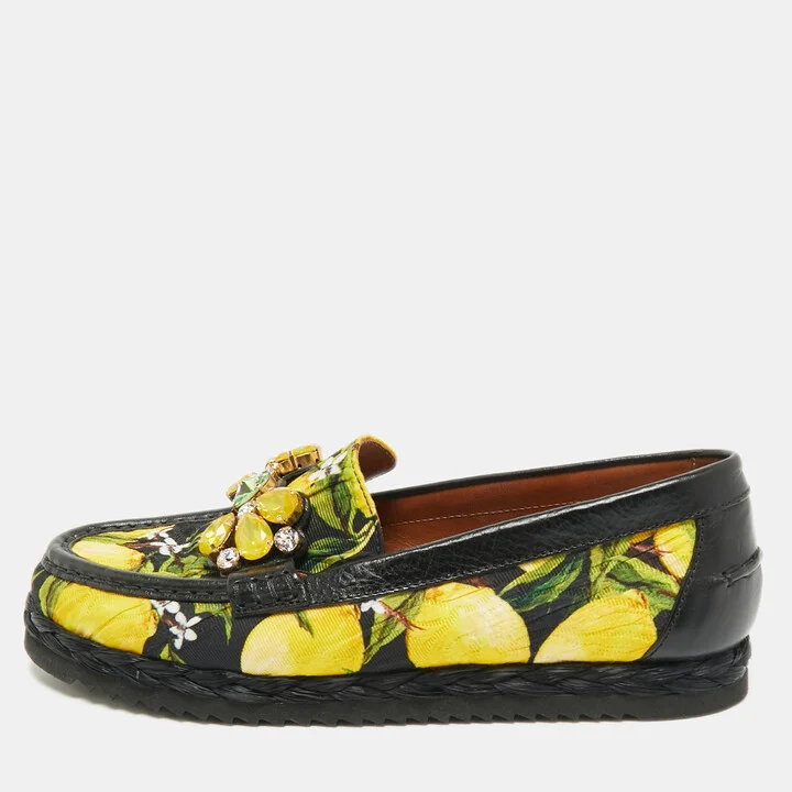 Dolce & Gabbana Multicolor Floral Print Canvas Crystal Embellished Espadrille Flats Size 39