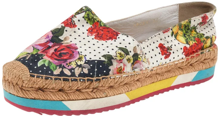 Dolce & Gabbana Multicolor Floral Print Canvas Espadrille Flats Size 36