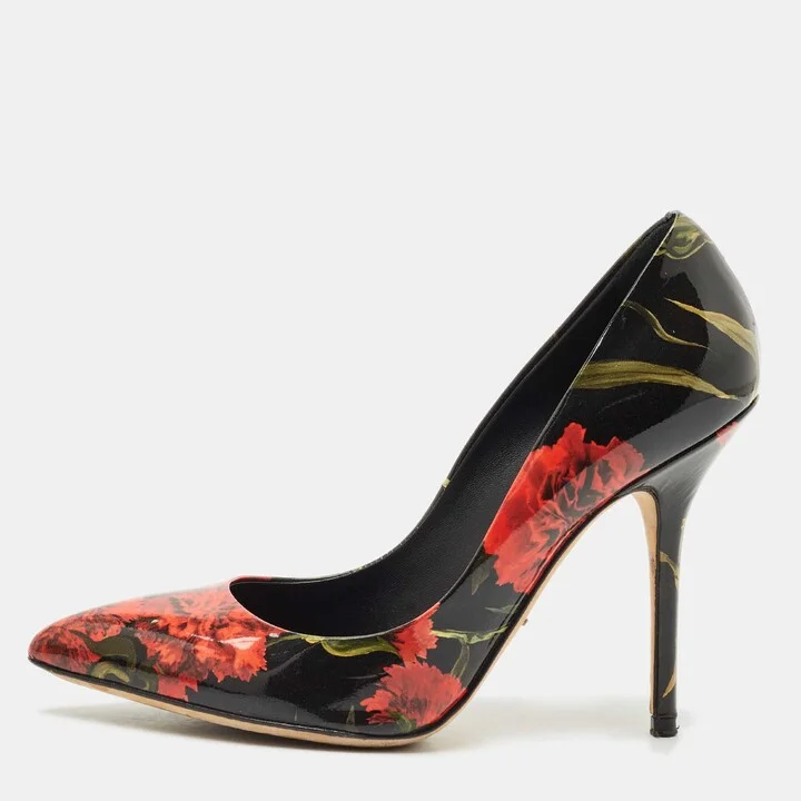 Dolce & Gabbana Multicolor Floral Print Patent Leather Pointed Toe Pumps Size 37.5