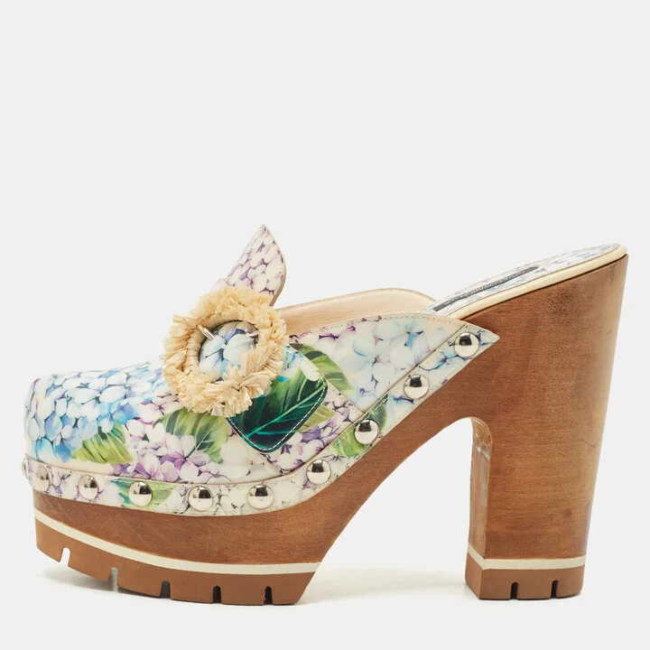 Dolce & Gabbana Multicolor Hydrangea Print Patent Leather Taormina Platform Clogs Size 39.5